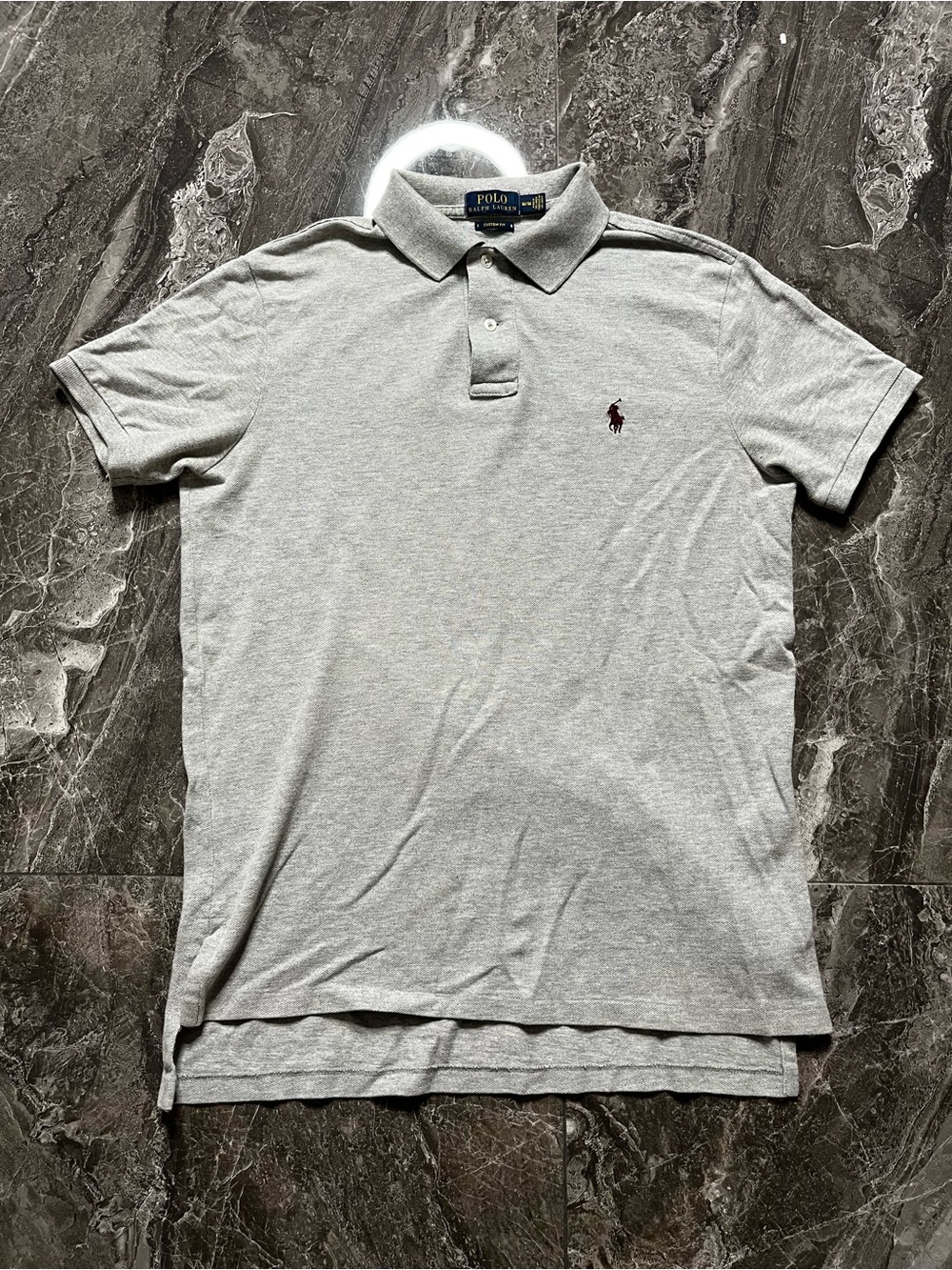 Polo Ralph Lauren Men M Custom Fit Grey Mesh Polo Shirt Gray Short Sleeve Pony
